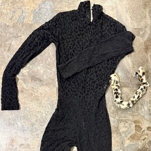 Black Leopard Print Jumpsuit and Tail